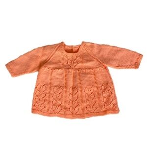 Handmade hand crafted knit baby sweater coral peach colour 12 month